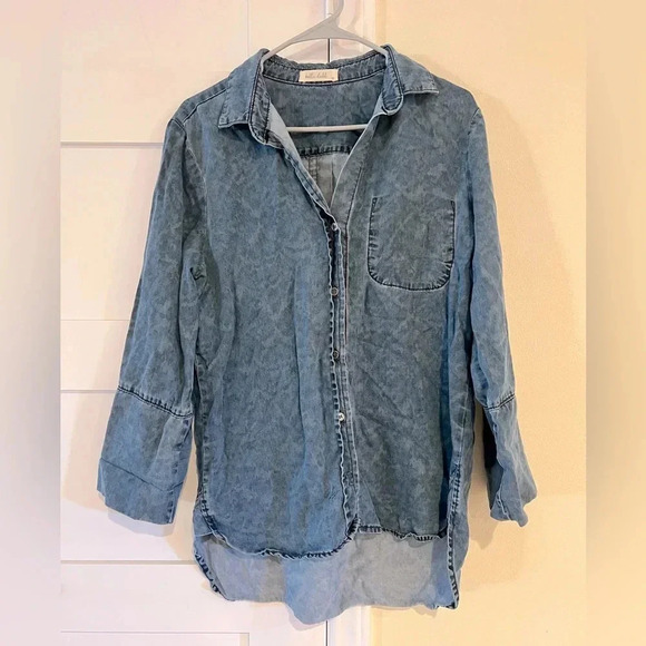 Bella Dahl 3/4 Sleeve Tencel Chambray button-down Size Medium Roll Cuff Sleeves - Picture 1 of 5